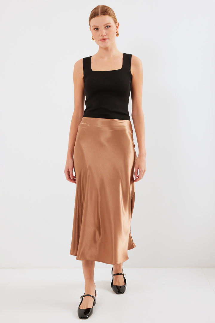 Bigdart 15806 Jupe en satin - Marron clair