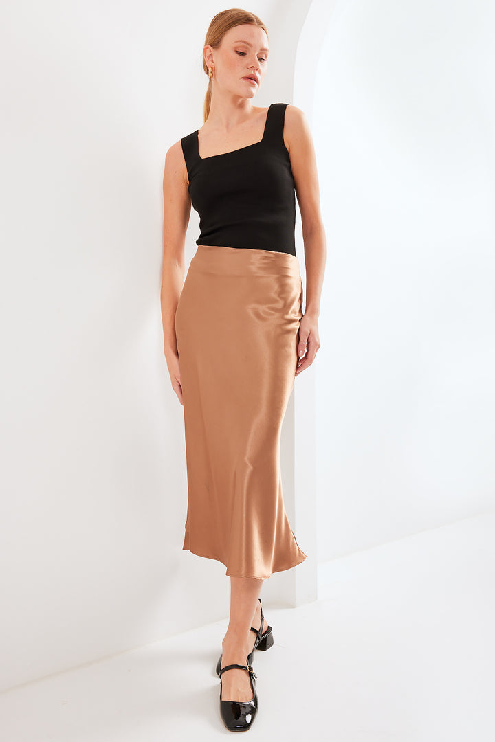 Bigdart 15806 Jupe en satin - Marron clair