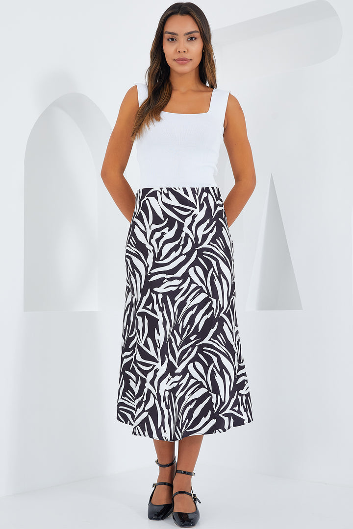 Bigdart Jupe en satin à motifs noir et blanc pour femme 15806