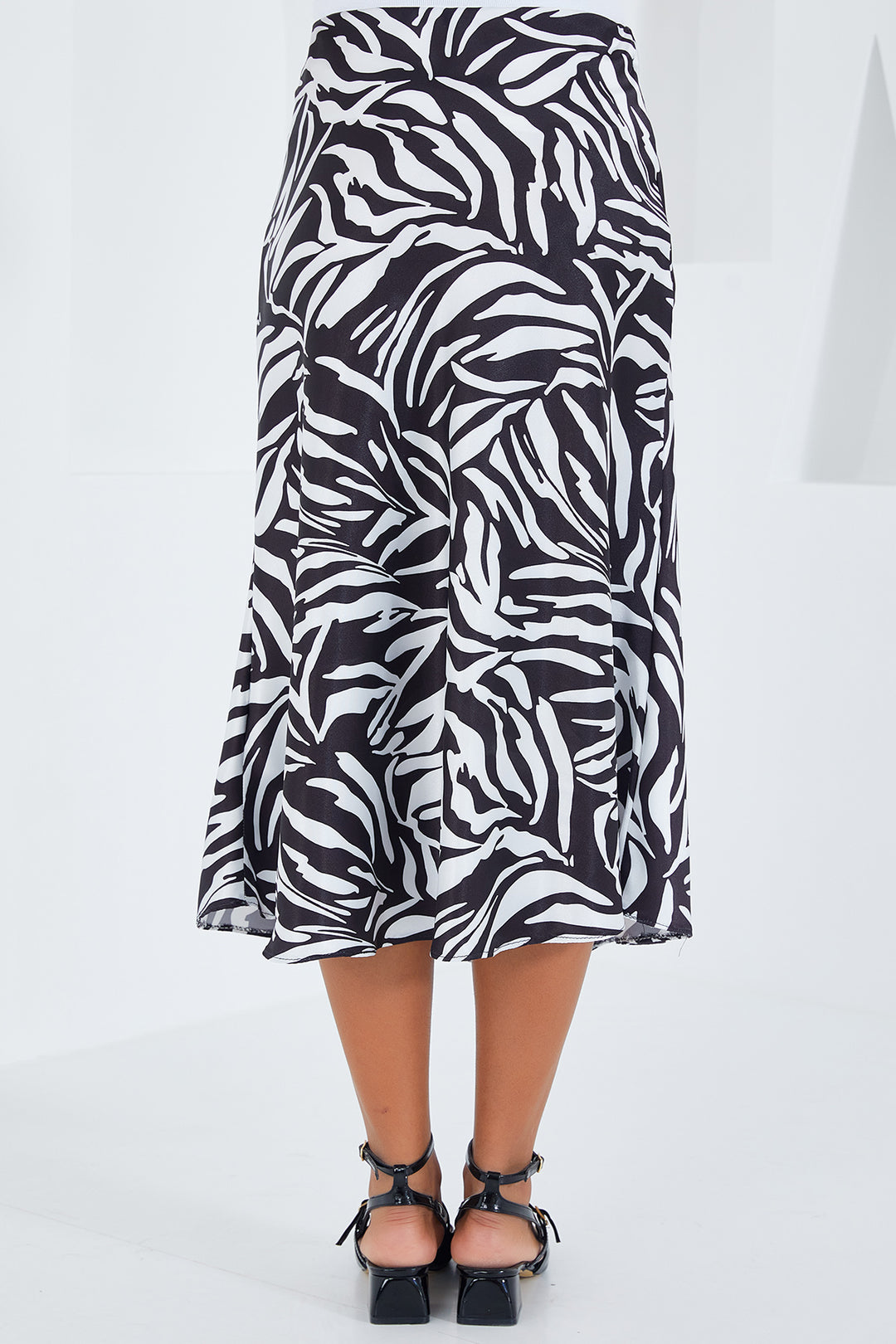 Bigdart Jupe en satin à motifs noir et blanc pour femme 15806