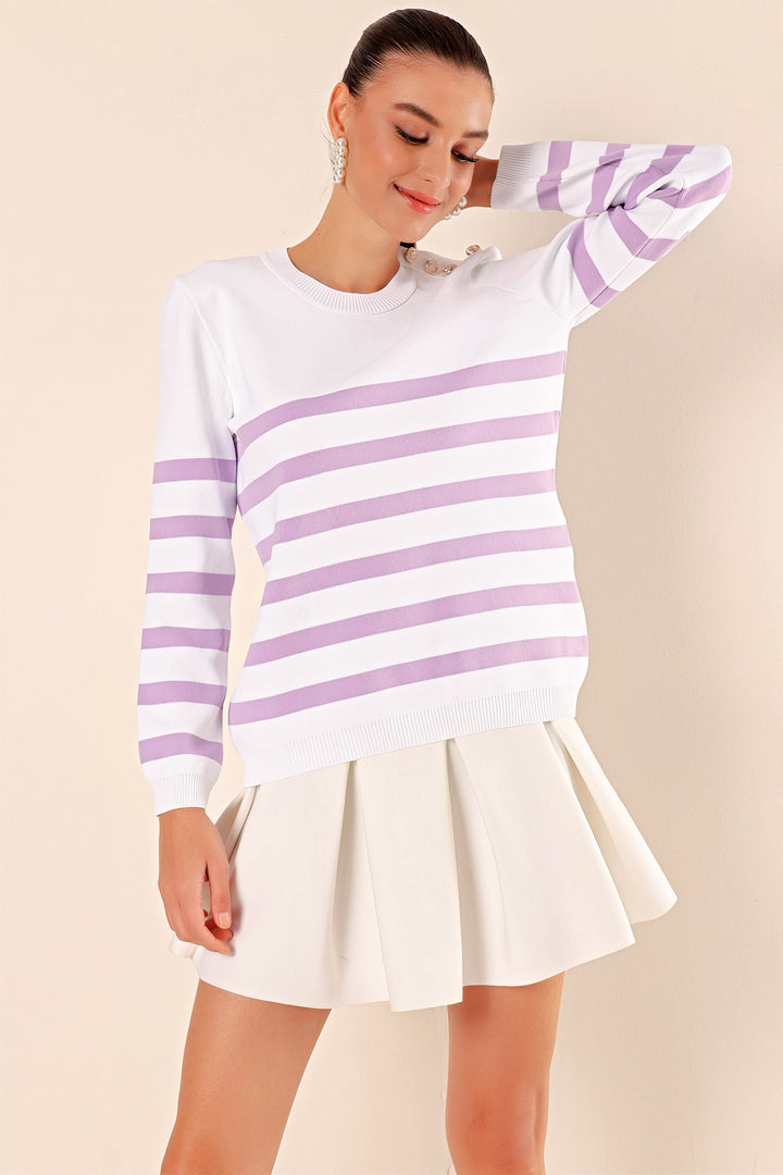 Bigdart 15820 Pull rayé avec détails de boutons - c. Lilas