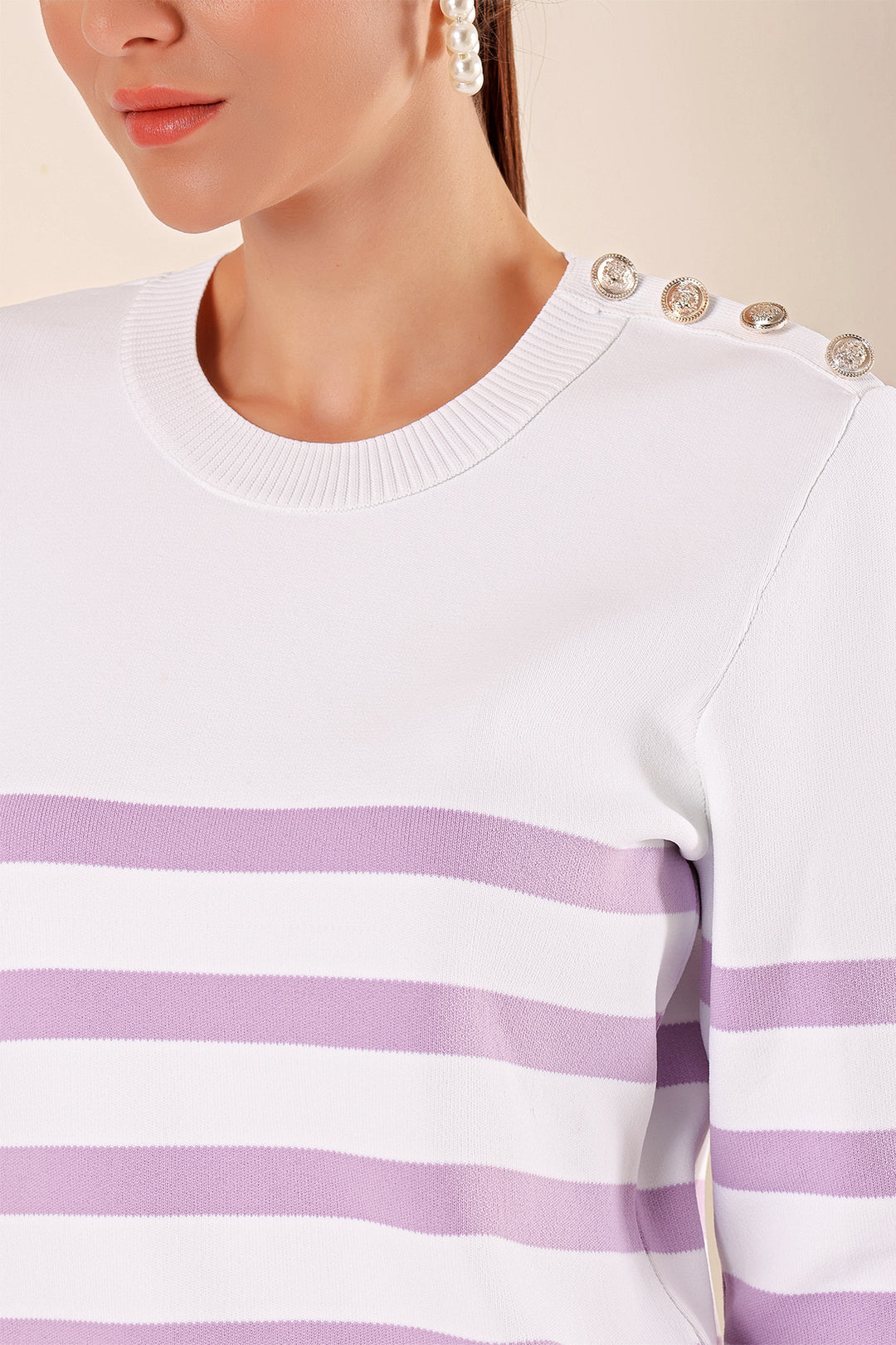 Bigdart 15820 Pull rayé avec détails de boutons - c. Lilas