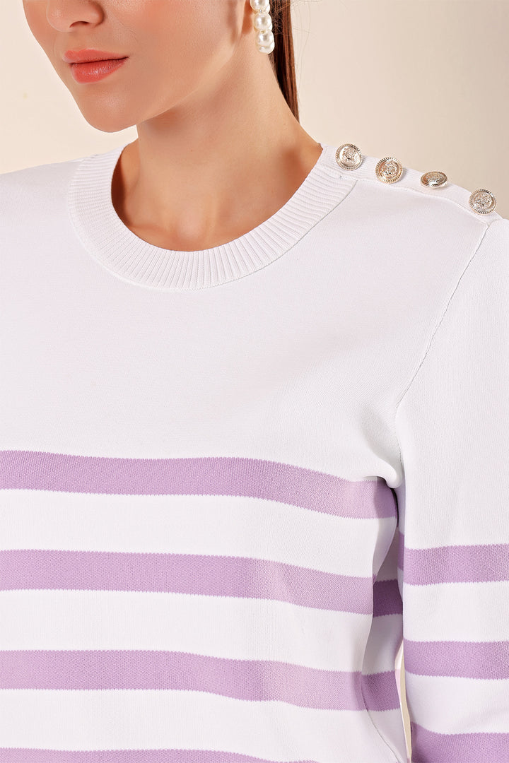 Bigdart 15820 Pull rayé avec détails de boutons - c. Lilas
