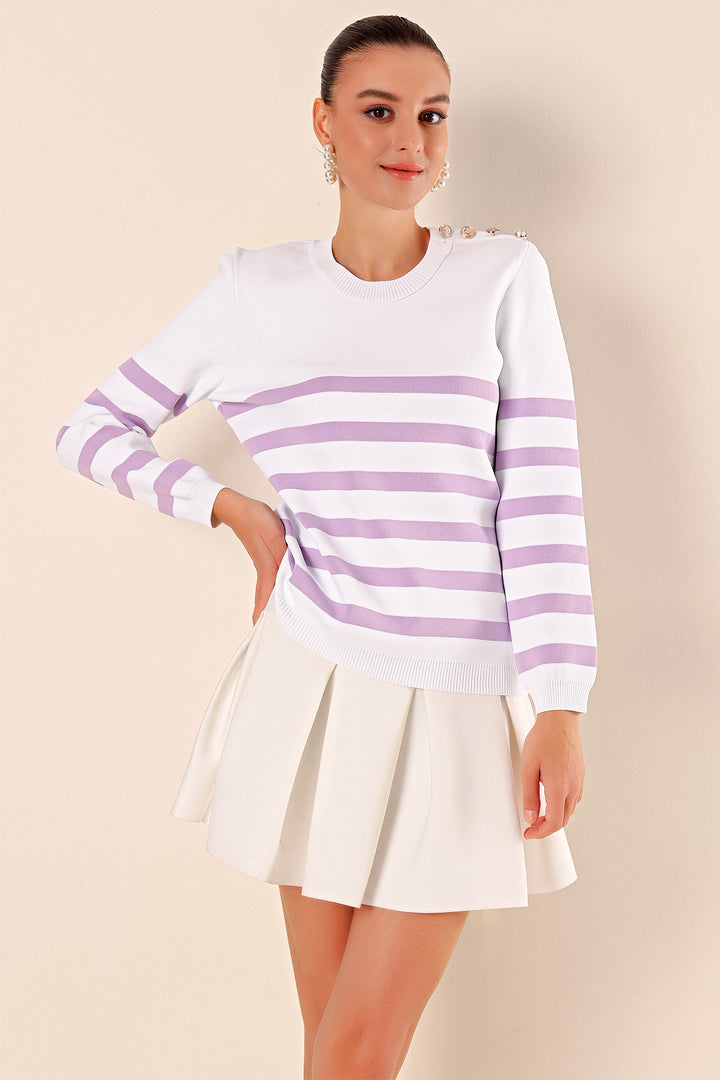 Bigdart 15820 Pull rayé avec détails de boutons - c. Lilas