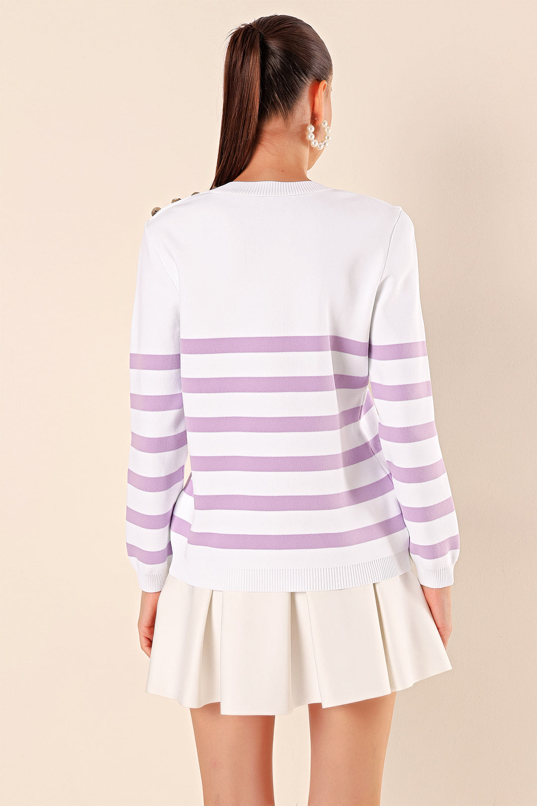 Bigdart 15820 Pull rayé avec détails de boutons - c. Lilas