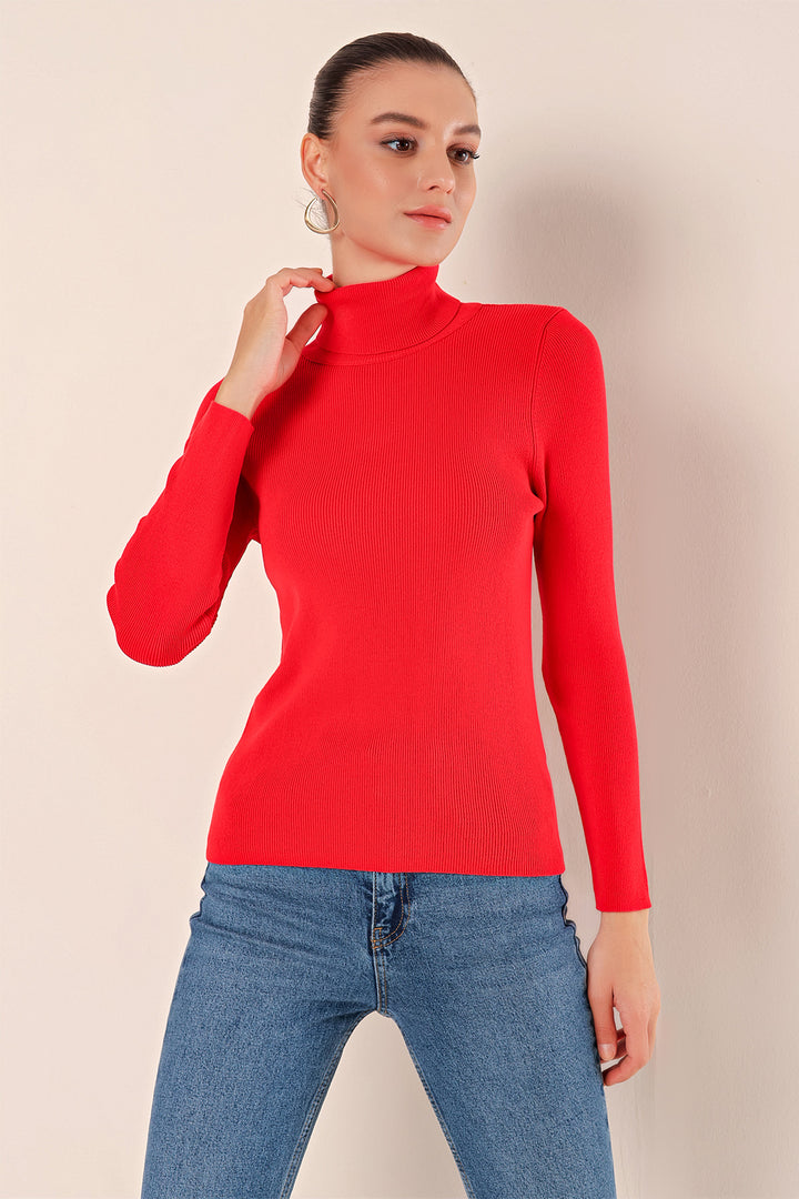 Bigdart 15825 Pull en tricot à col montant - Rouge