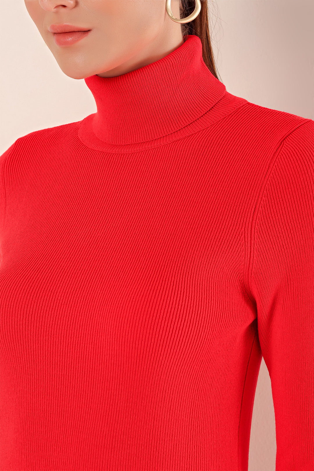 Bigdart 15825 Pull en tricot à col montant - Rouge