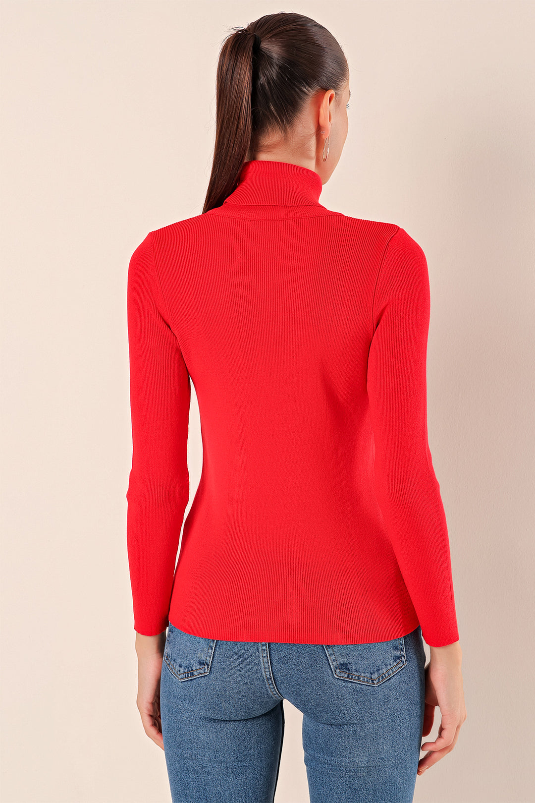 Bigdart 15825 Pull en tricot à col montant - Rouge