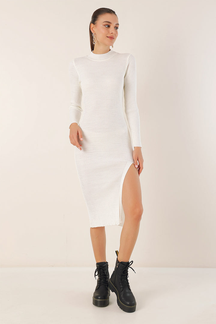 Bigdart Robe en tricot fendue 15828 - Blanc