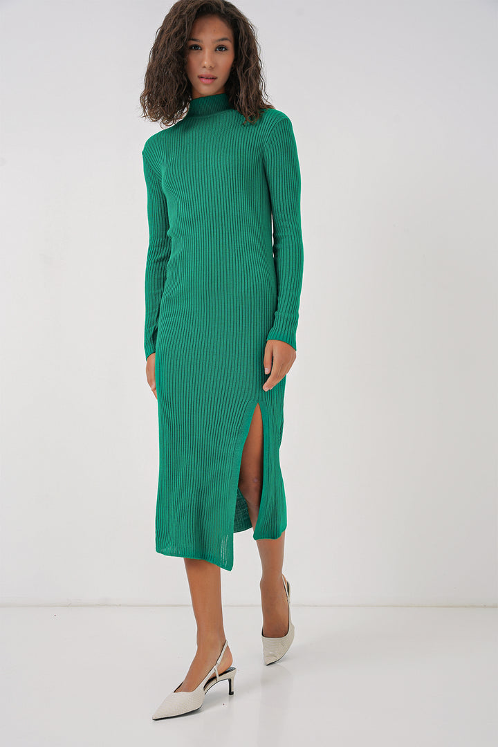 Bigdart Robe en tricot fendue 15828 - Vert