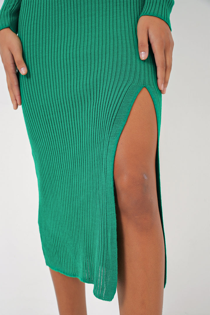 Bigdart Robe en tricot fendue 15828 - Vert