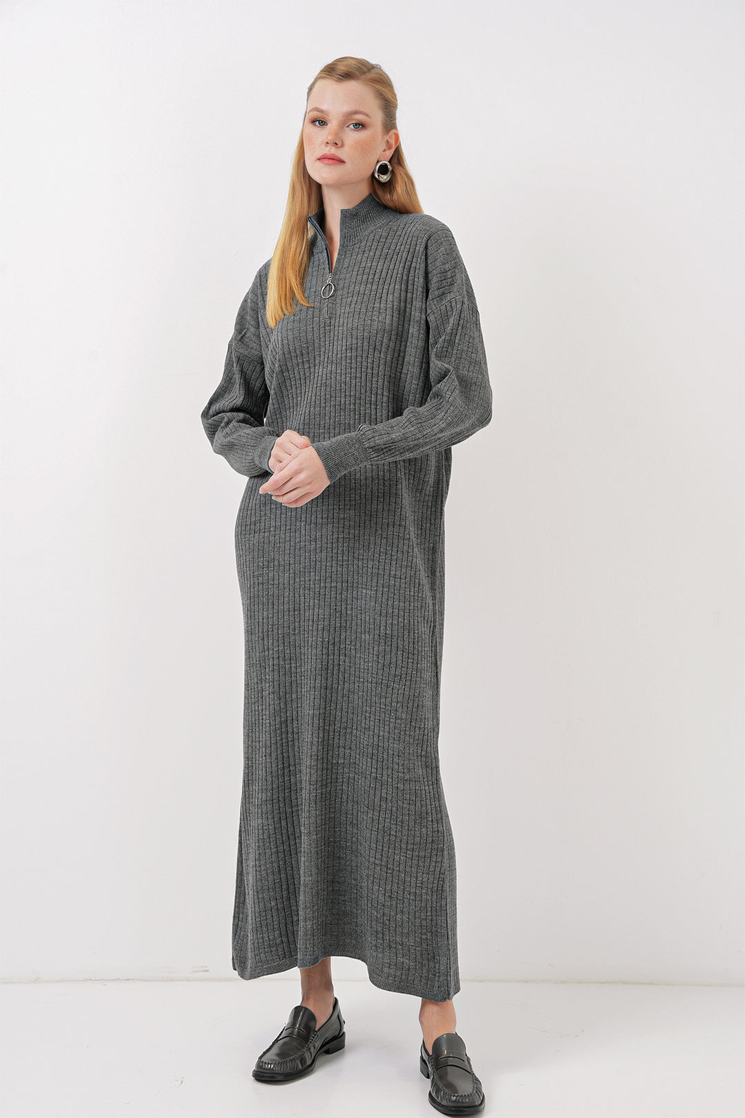 Bigdart 15839 Robe Tricotée Longue - Anthracite