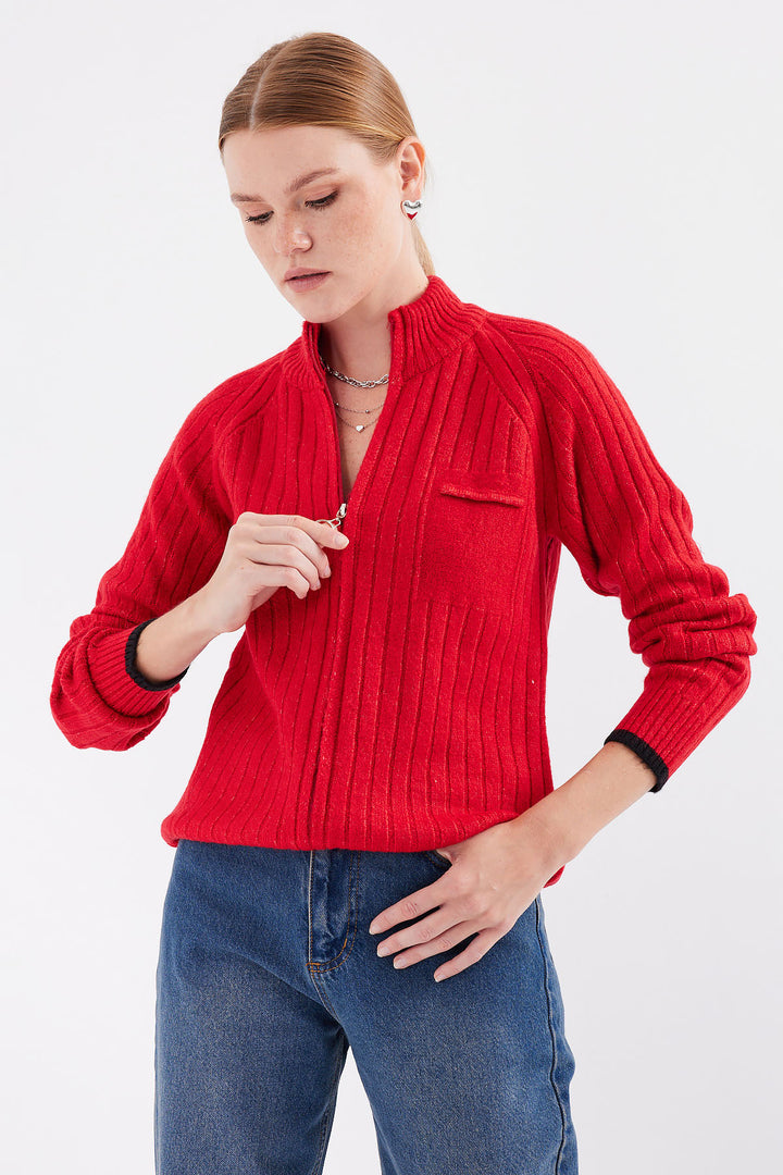 Bigdart 15863 Gilet Tricot Zippé - Rouge