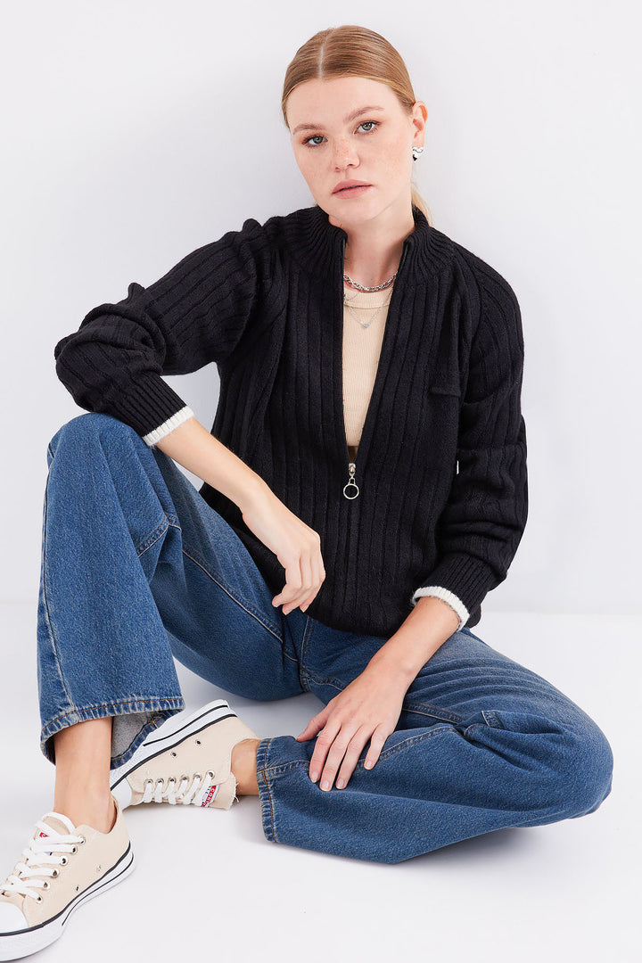 Bigdart Gilet en tricot zippé 15863 - Noir