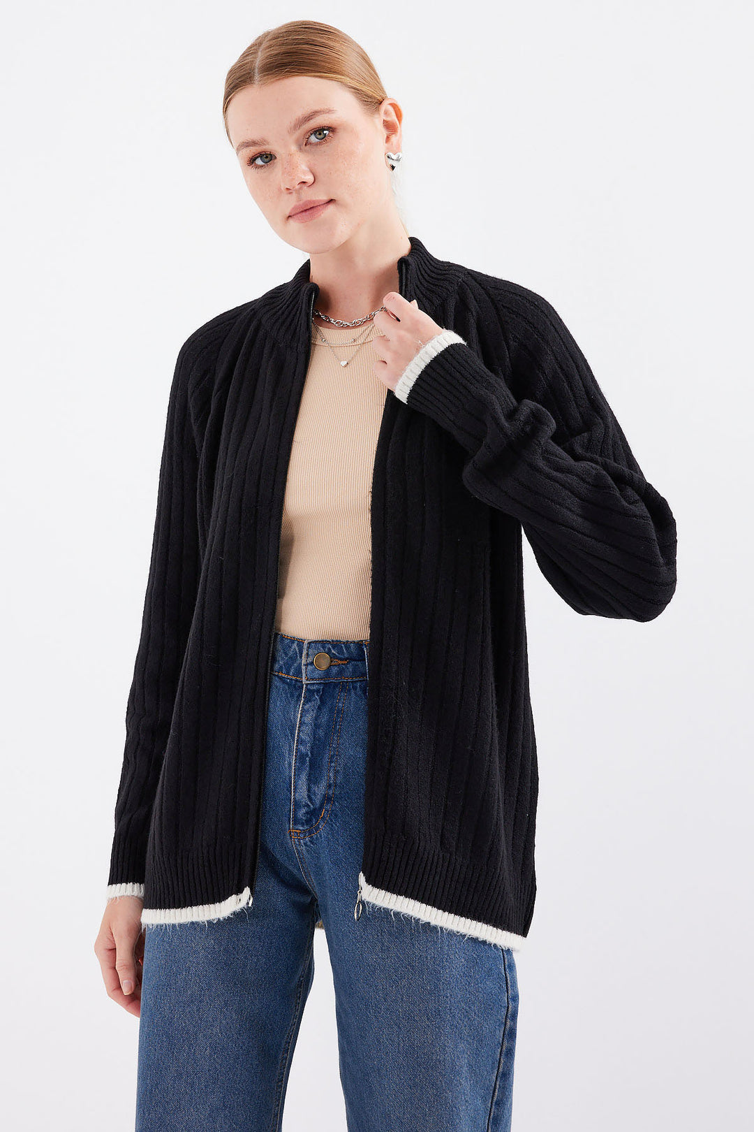 Bigdart Gilet en tricot zippé 15863 - Noir