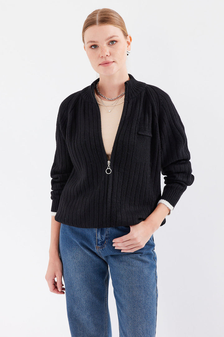 Bigdart Gilet en tricot zippé 15863 - Noir