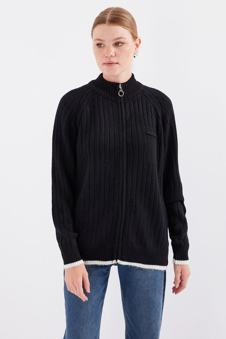 Bigdart Gilet en tricot zippé 15863 - Noir