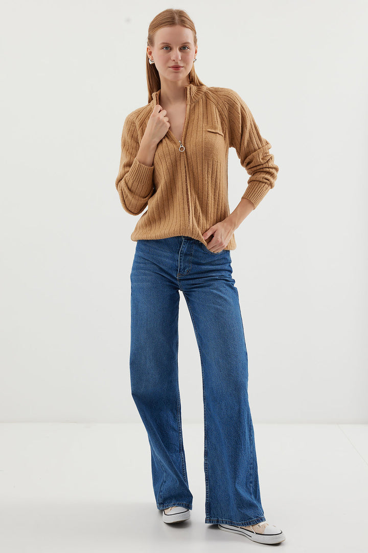 Bigdart 15880 Gilet en tricot zippé - Biscuit