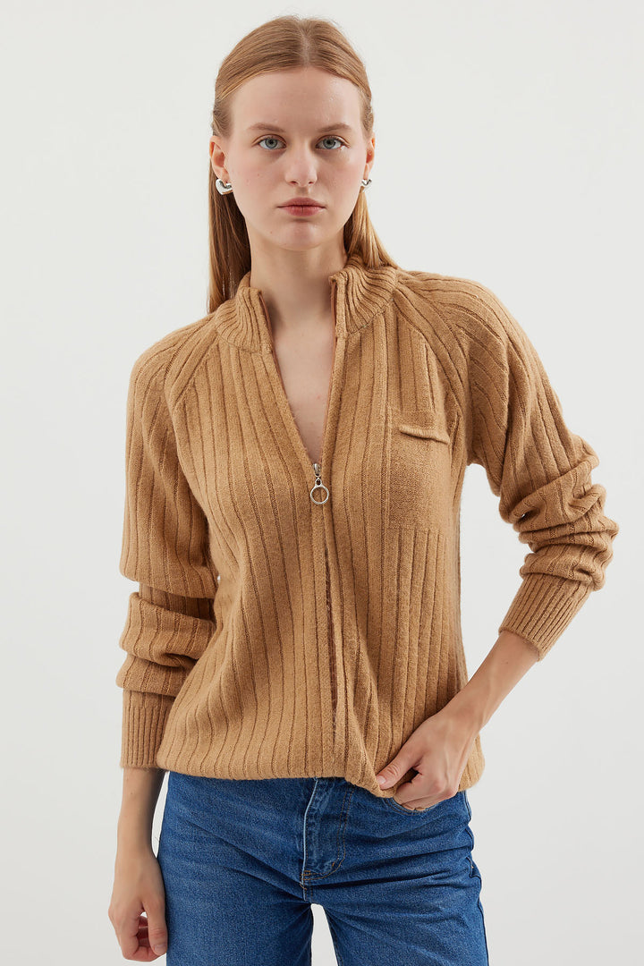 Bigdart 15880 Gilet en tricot zippé - Biscuit