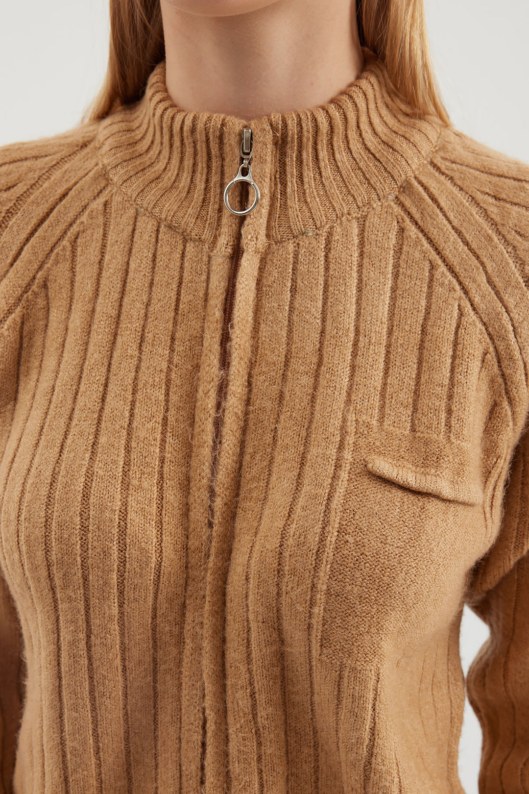Bigdart 15880 Gilet en tricot zippé - Biscuit