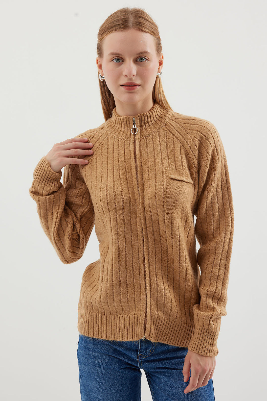 Bigdart 15880 Gilet en tricot zippé - Biscuit