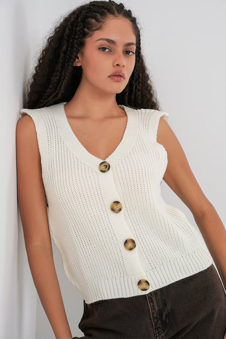 Bigdart 15881 Gilet tricoté court à boutons - Écru