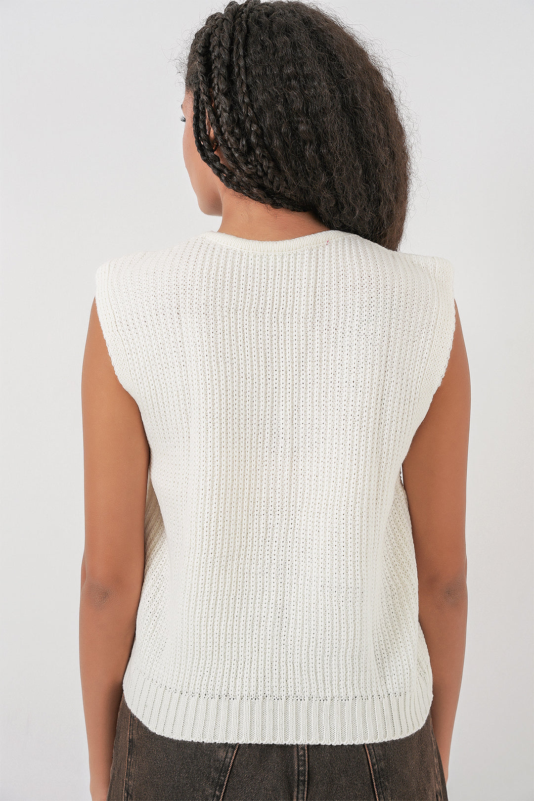 Bigdart 15881 Gilet tricoté court à boutons - Écru
