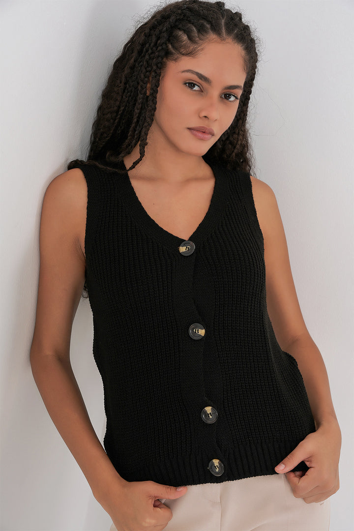 Bigdart 15881 Gilet tricoté court à boutons - Noir