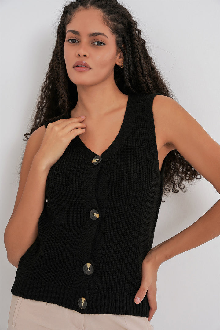 Bigdart 15881 Gilet tricoté court à boutons - Noir