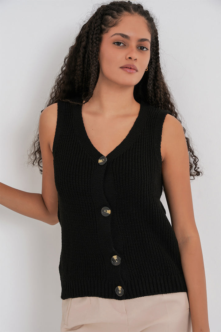 Bigdart 15881 Gilet tricoté court à boutons - Noir