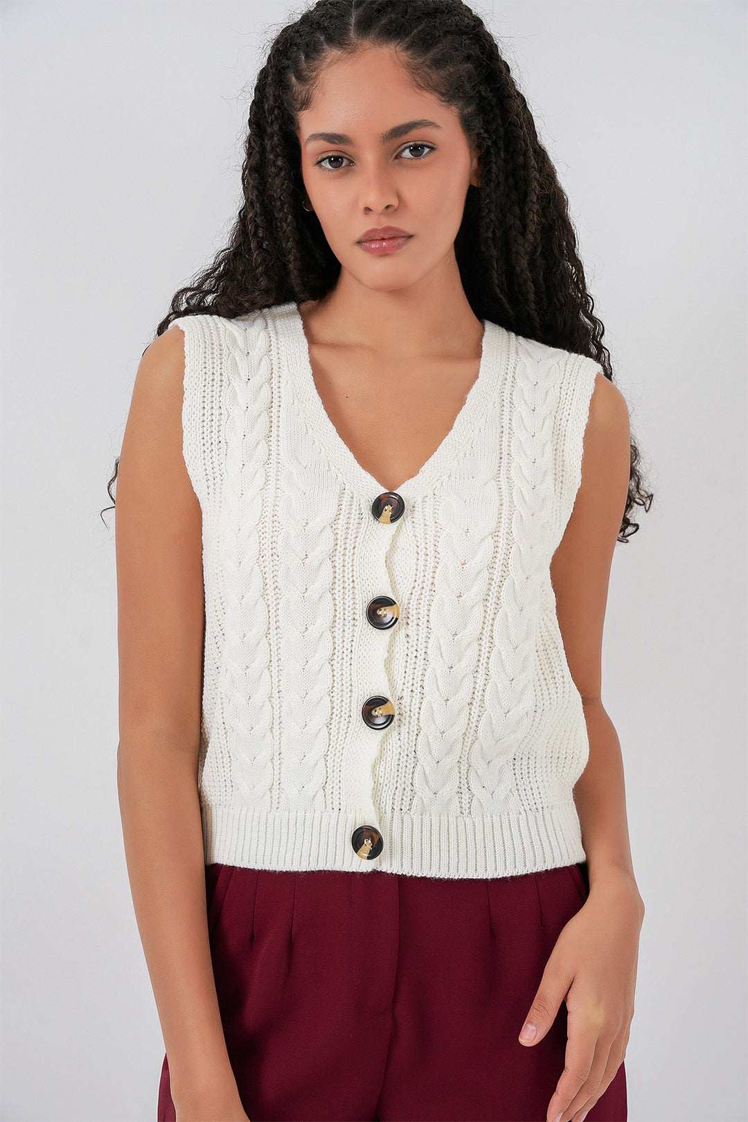 Bigdart 15882 Gilet tricoté court à boutons - Blanc