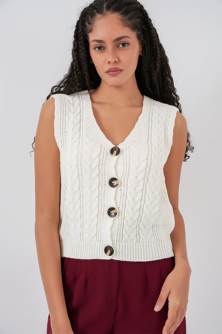 Bigdart 15882 Gilet tricoté court à boutons - Blanc