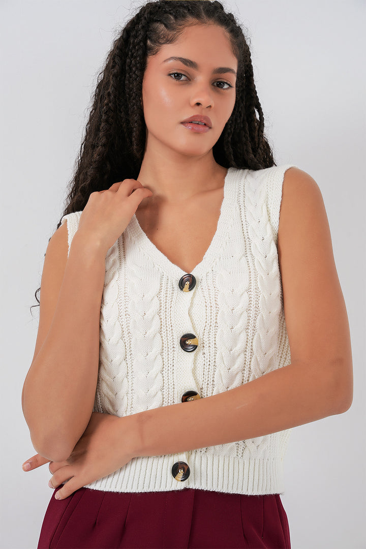 Bigdart 15882 Gilet tricoté court à boutons - Blanc