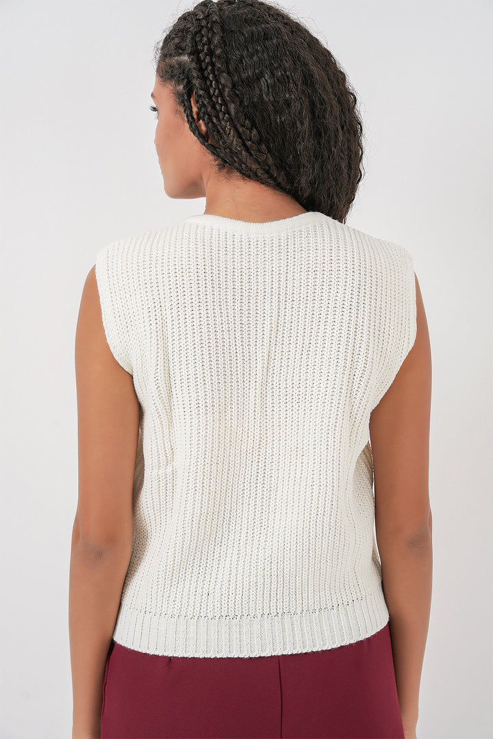 Bigdart 15882 Gilet tricoté court à boutons - Blanc