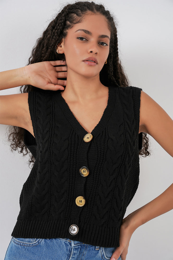 Bigdart 15882 Gilet tricoté court à boutons - Noir