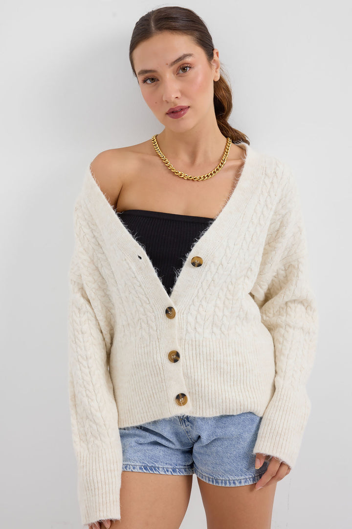 Bigdart 15885 Gilet Tricot Oversize Tressé - Écru