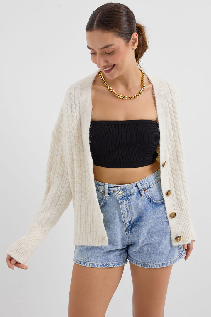 Bigdart 15885 Gilet Tricot Oversize Tressé - Écru