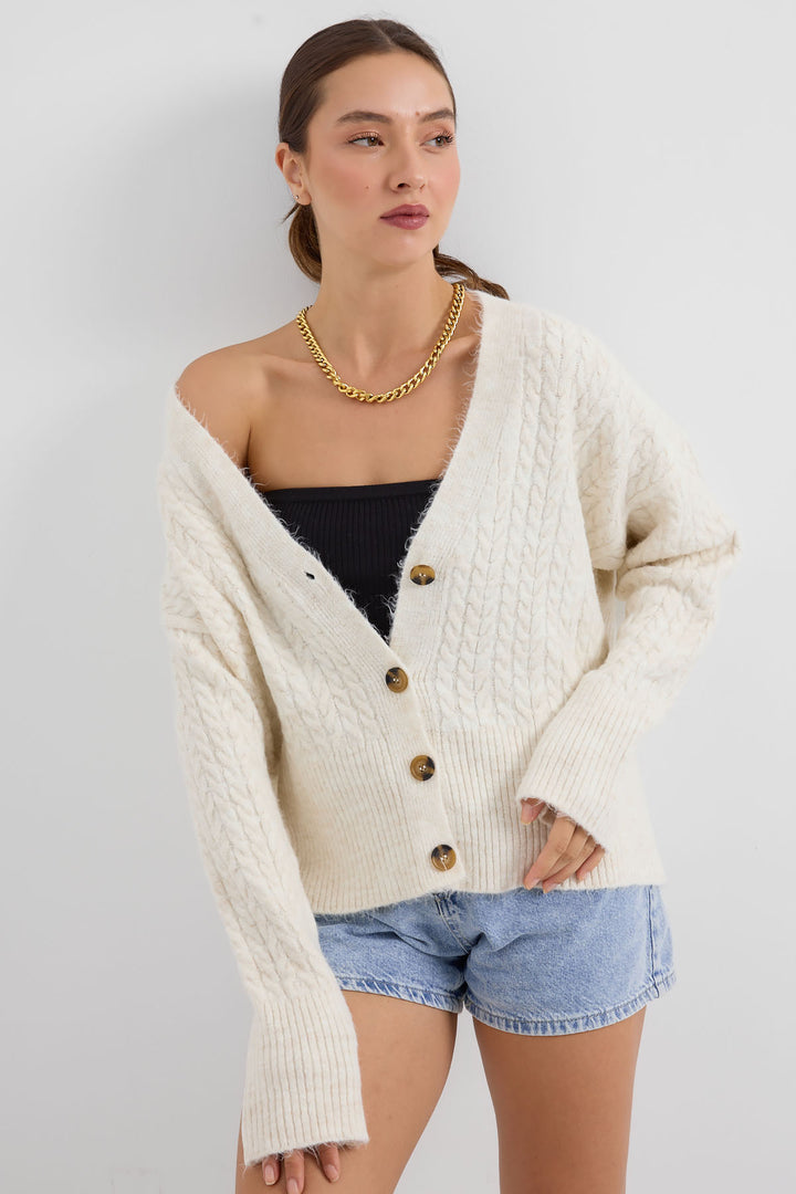 Bigdart 15885 Gilet Tricot Oversize Tressé - Écru