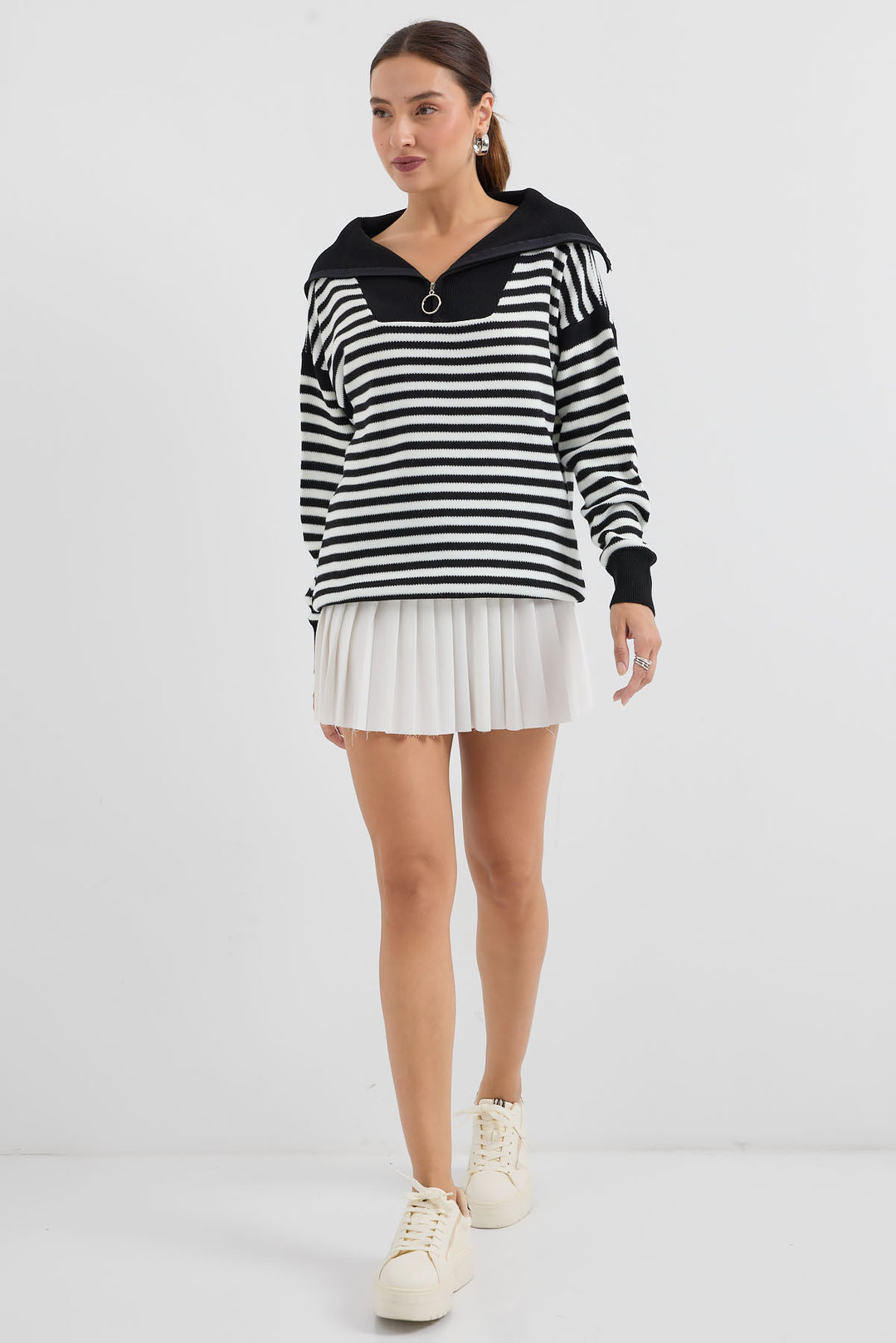 Bigdart 15886 Pull Tricot Longue Rayée Col Polo - Noir