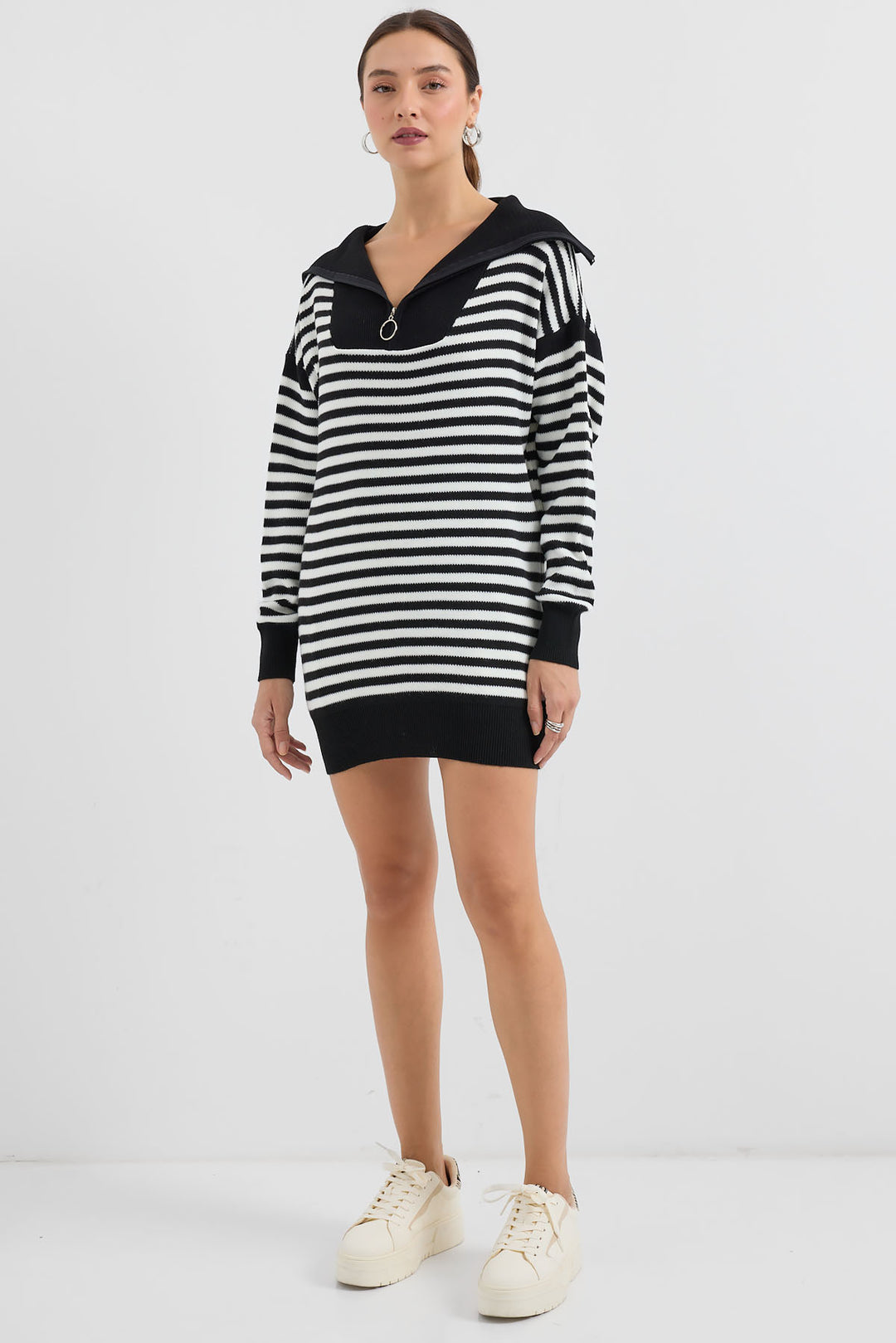 Bigdart 15886 Pull Tricot Longue Rayée Col Polo - Noir
