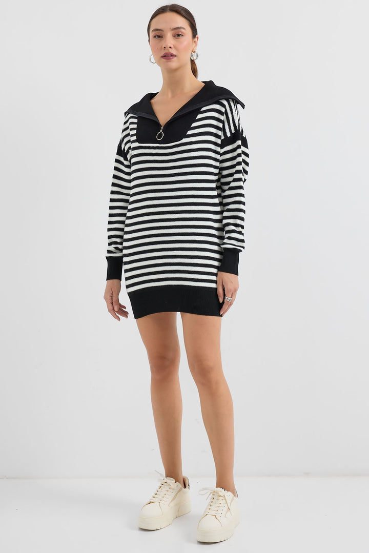 Bigdart 15886 Pull Tricot Longue Rayée Col Polo - Noir