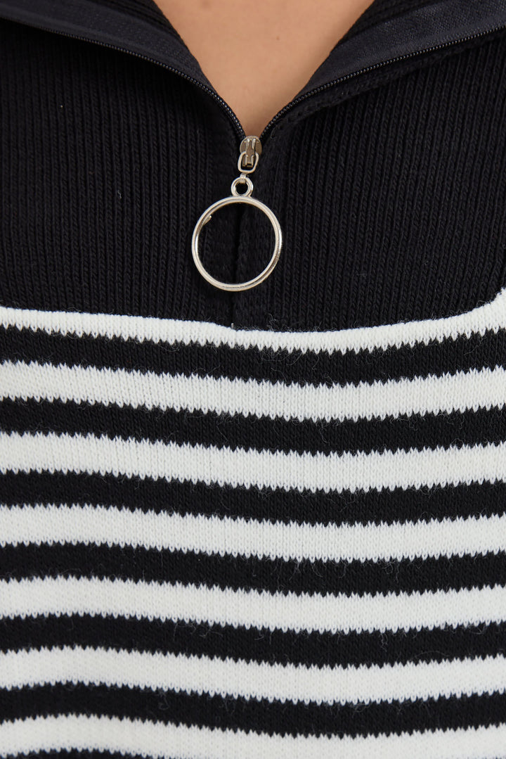 Bigdart 15886 Pull Tricot Longue Rayée Col Polo - Noir