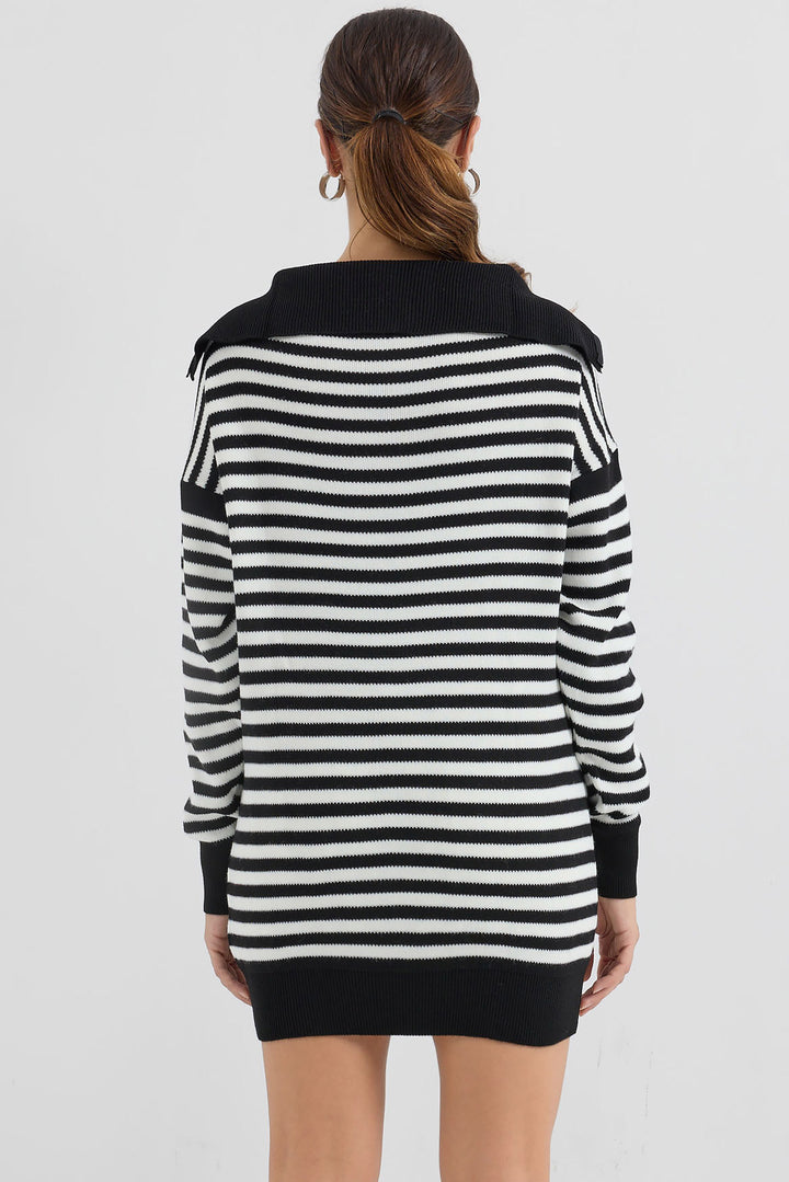 Bigdart 15886 Pull Tricot Longue Rayée Col Polo - Noir