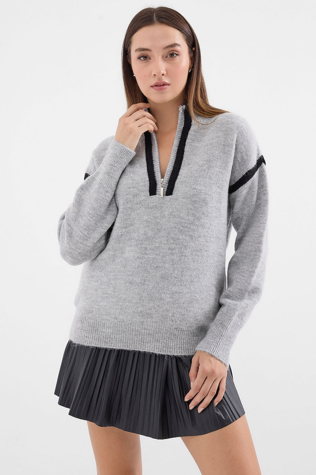 Bigdart 15888 Pull oversize zippé - Gris