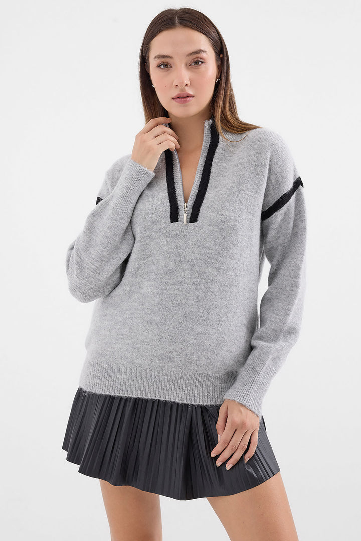 Bigdart 15888 Pull oversize zippé - Gris