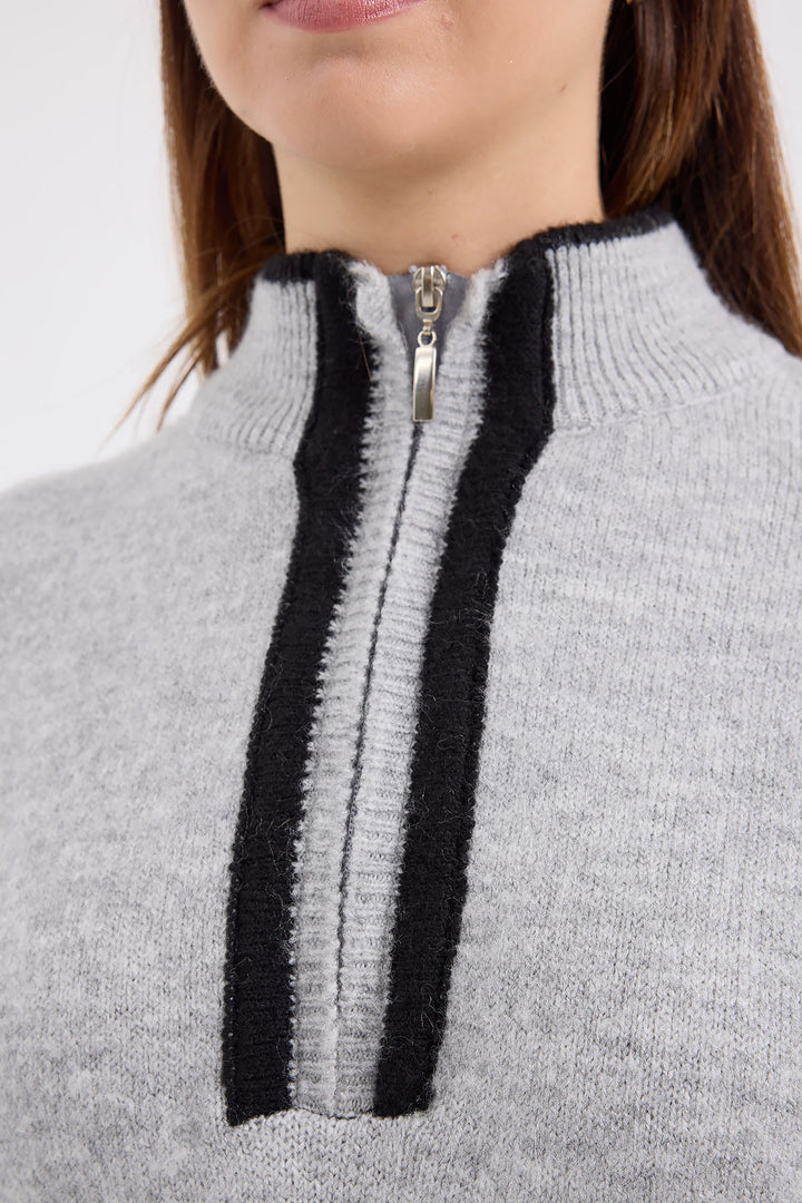 Bigdart 15888 Pull oversize zippé - Gris