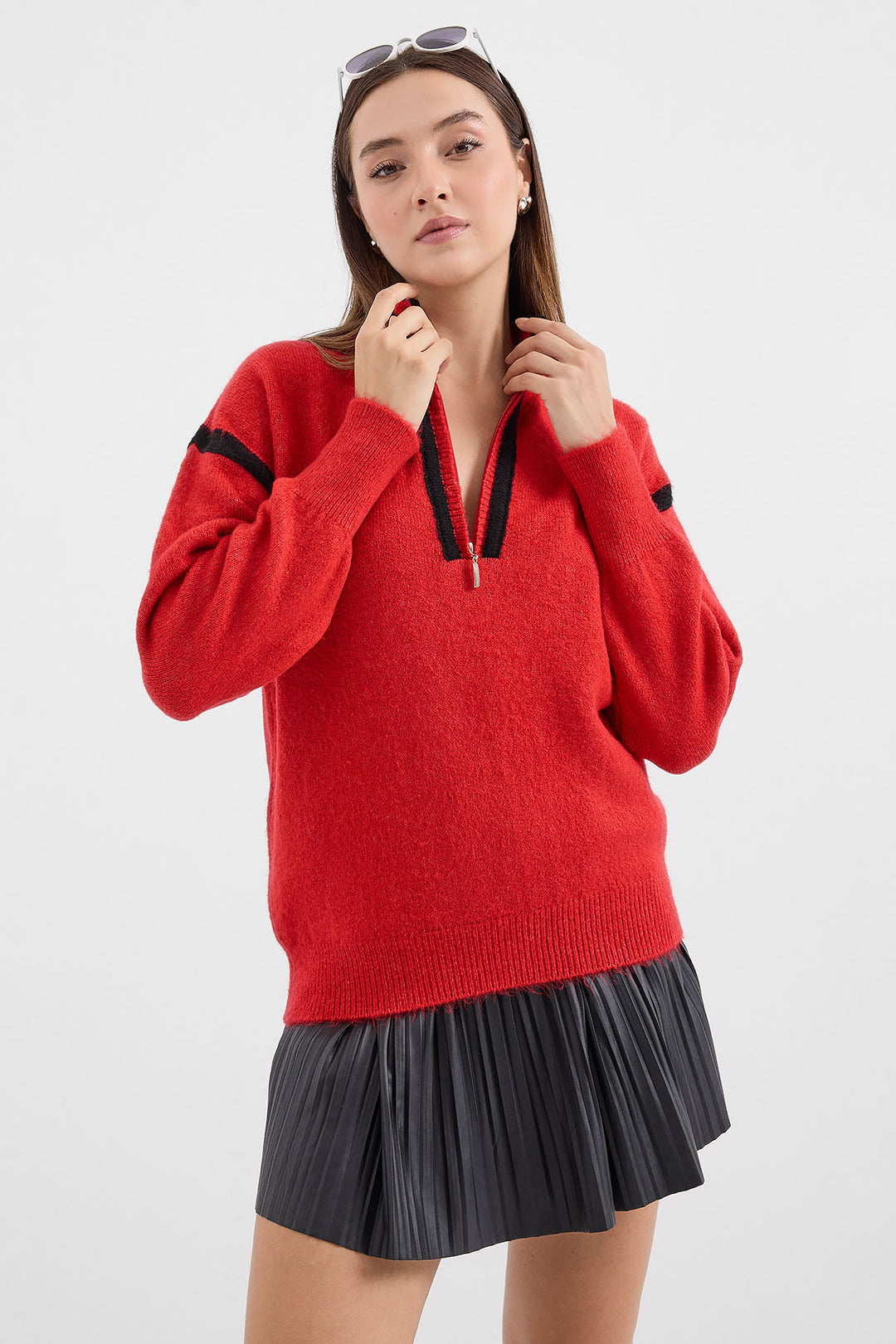Bigdart 15888 Pull Oversize à Fermeture Éclair - Rouge