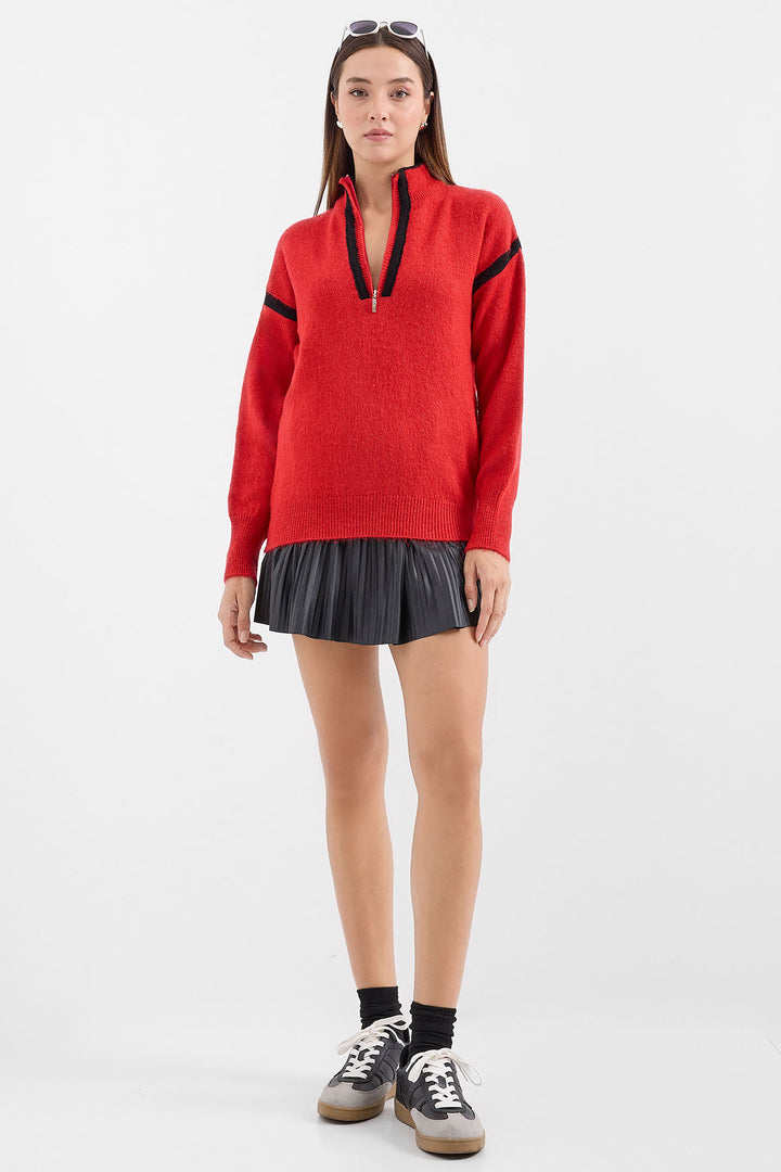 Bigdart 15888 Pull Oversize à Fermeture Éclair - Rouge