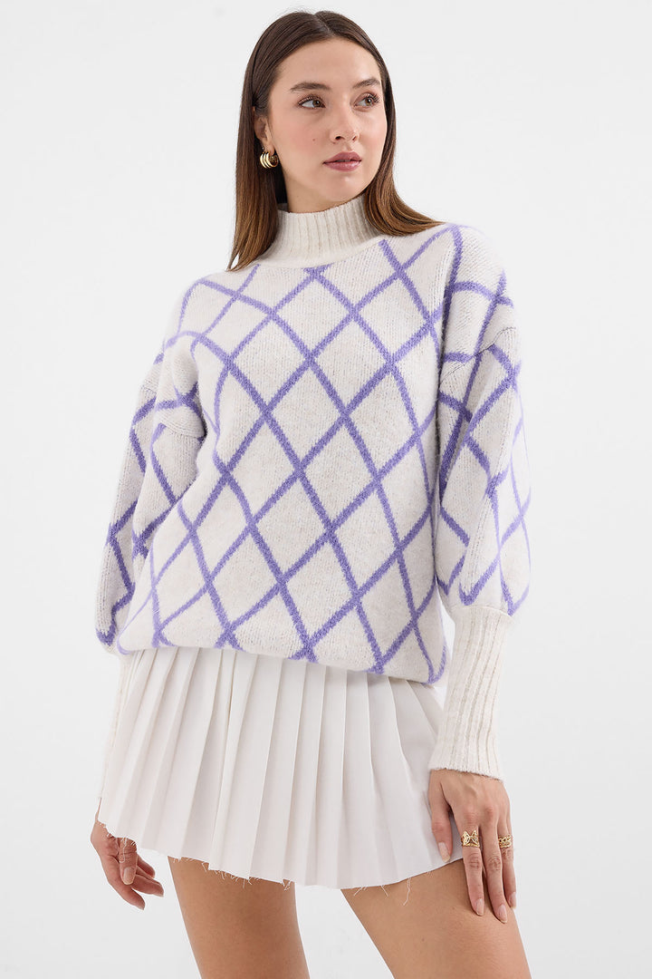 Bigdart 15889 Pull en tricot oversize col roulé - Lilas