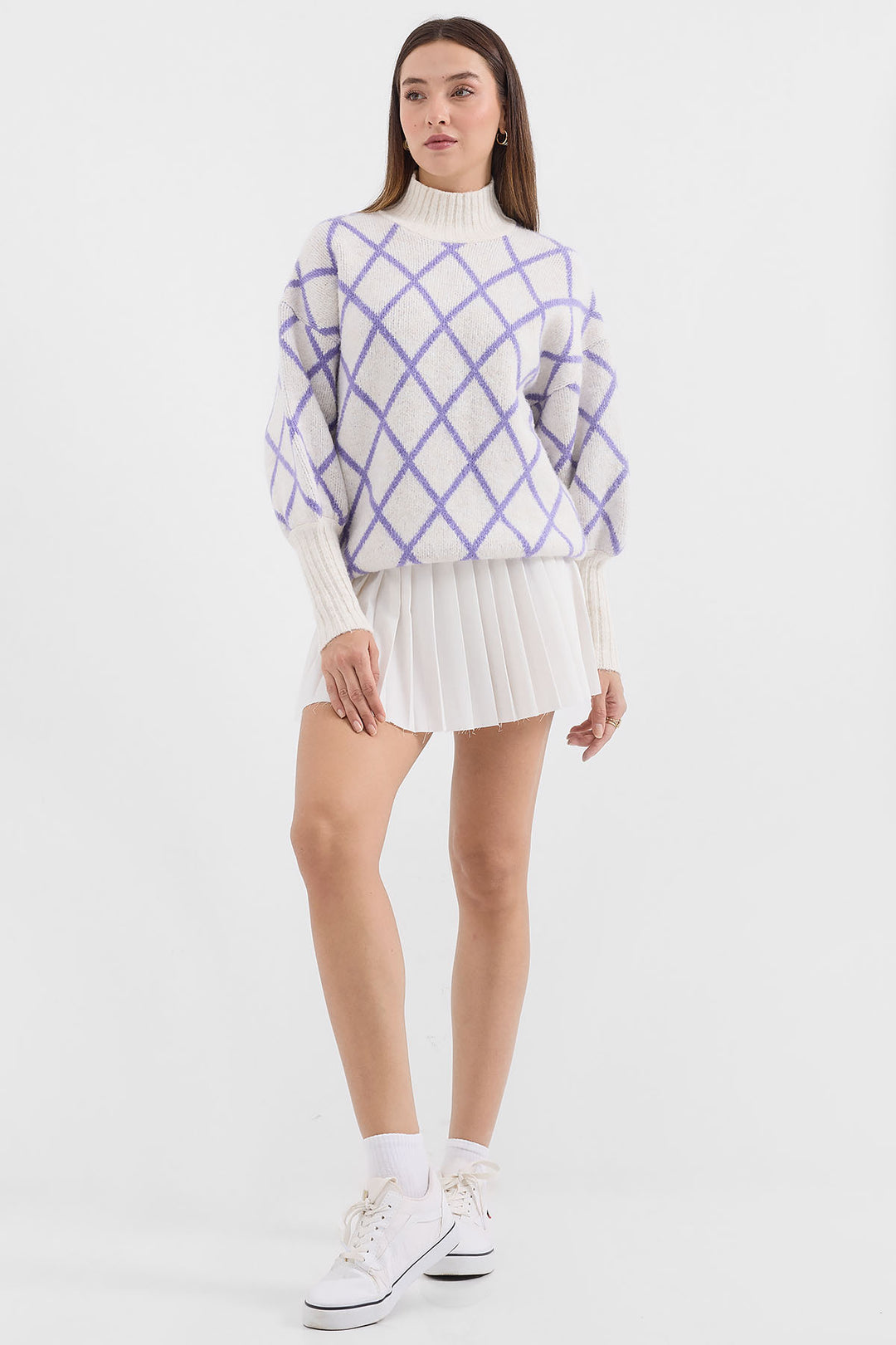 Bigdart 15889 Pull en tricot oversize col roulé - Lilas